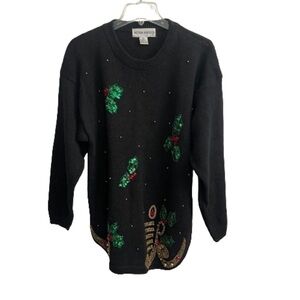 Women’s Victoria Harbour Vintage 90’s Black Christmas Sweater Size Medium!